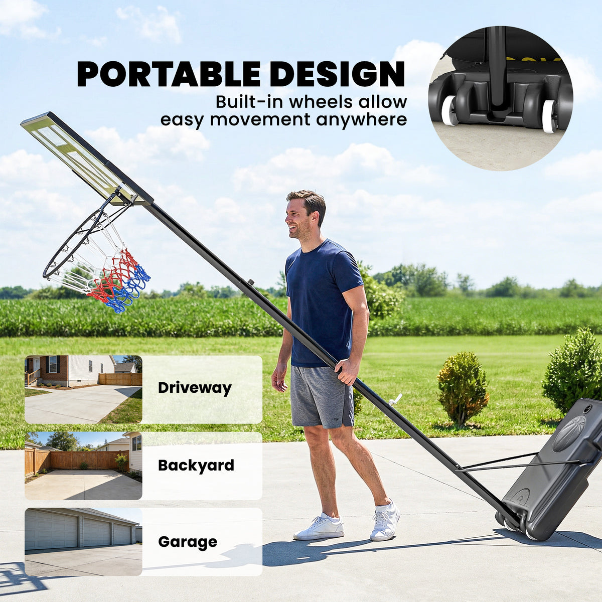 Canasta de baloncesto con soporte ajustable de 134 a 305 cm