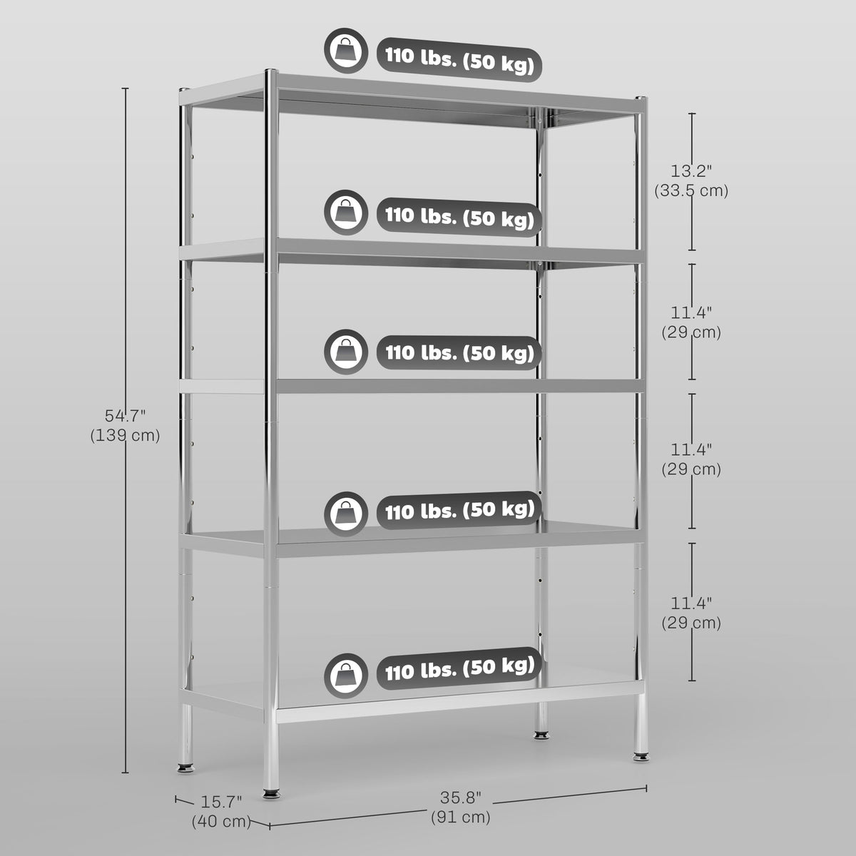 5-Tier Stainless Steel Kitchen Storage Bakers Rack