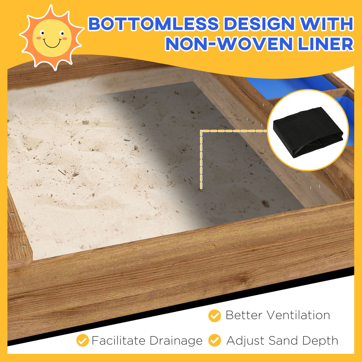 Caja de arena de madera con techo para niños