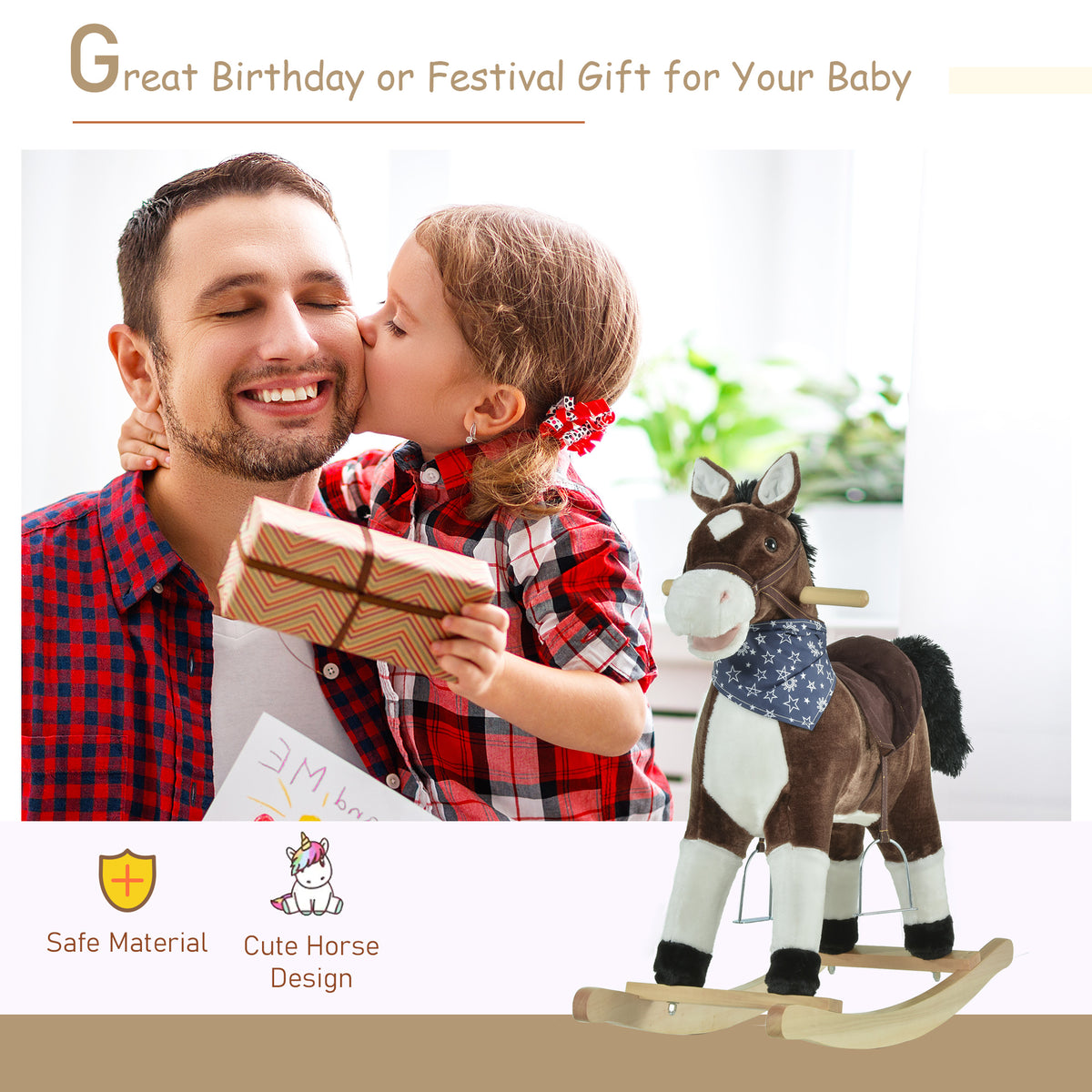 Kids plush ride-on rocking horse toy with sounds