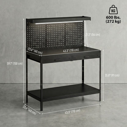 Heavy-Duty Workbench with LED Light and Power Outlets