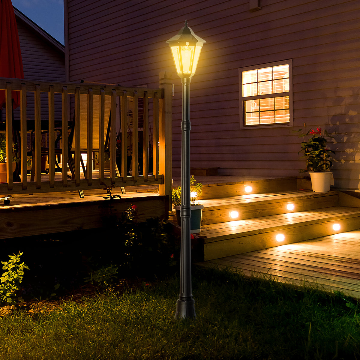 196cm Solar Outdoor Motion Sensor Floor Lamp Black