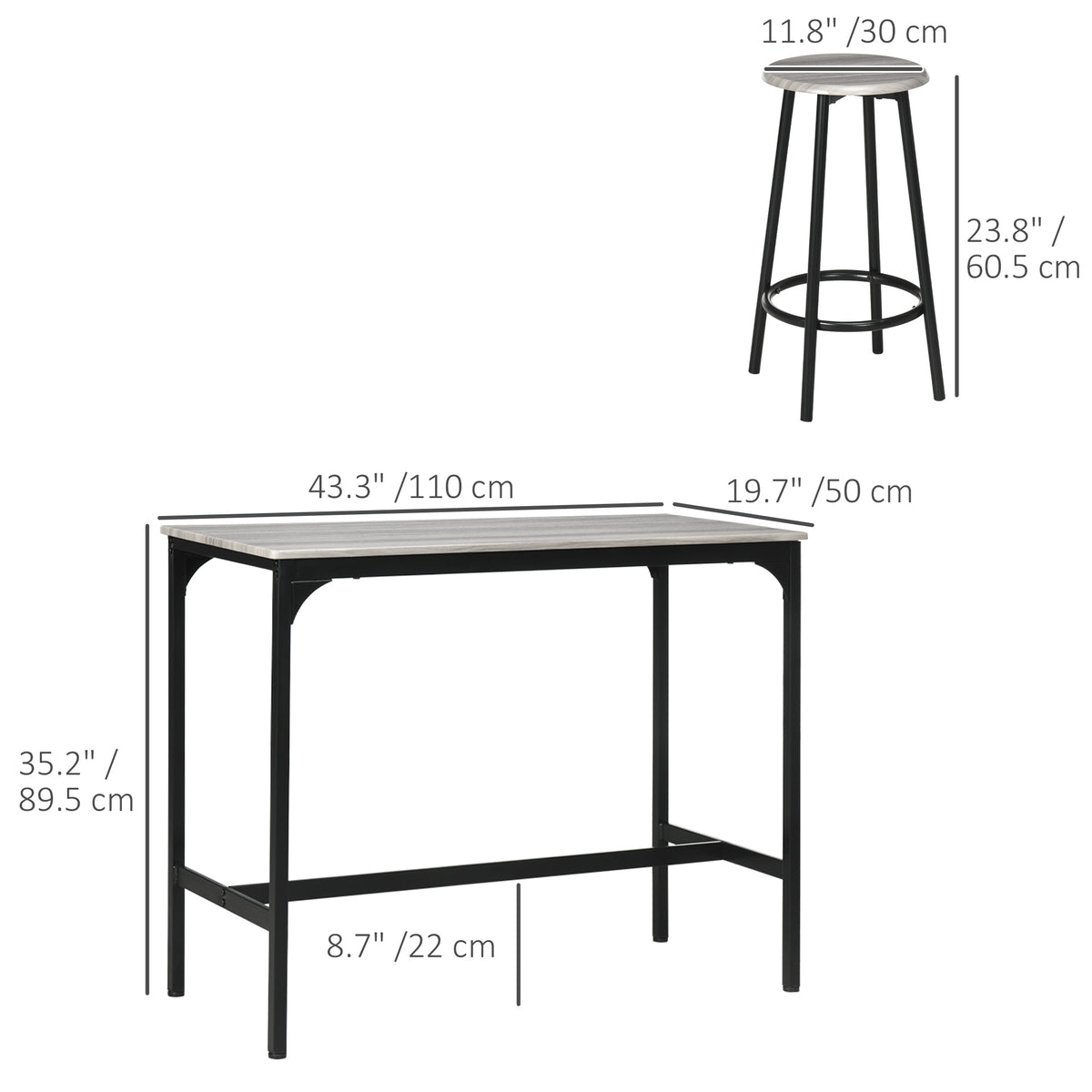 5-Piece Industrial Counter Height Bar Table Set