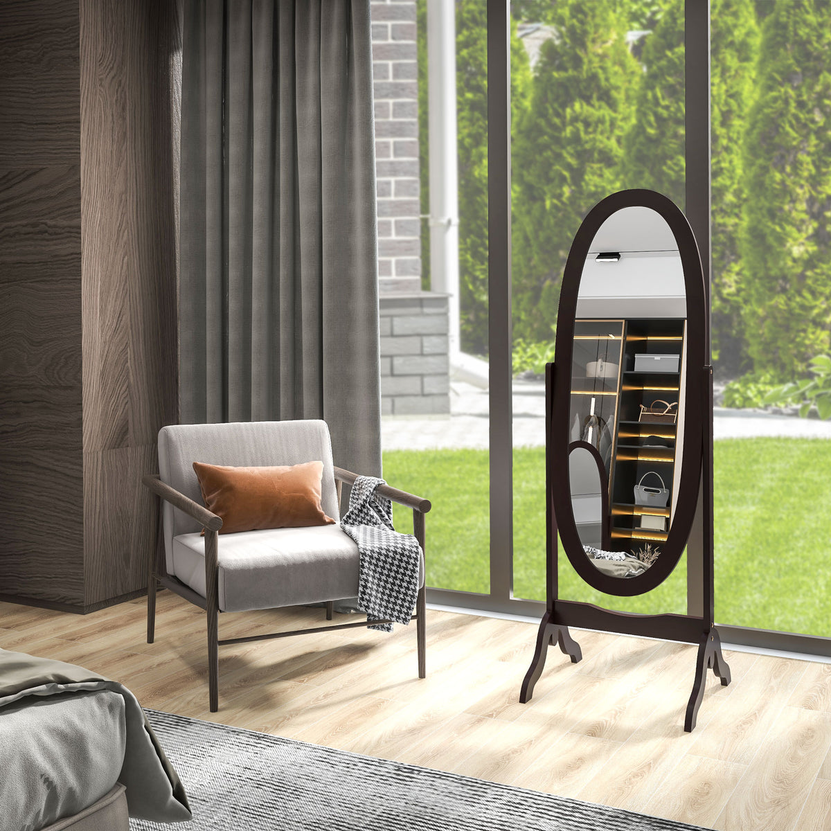 Full Length Oval Floor Standing Mirror Adjustable Angle