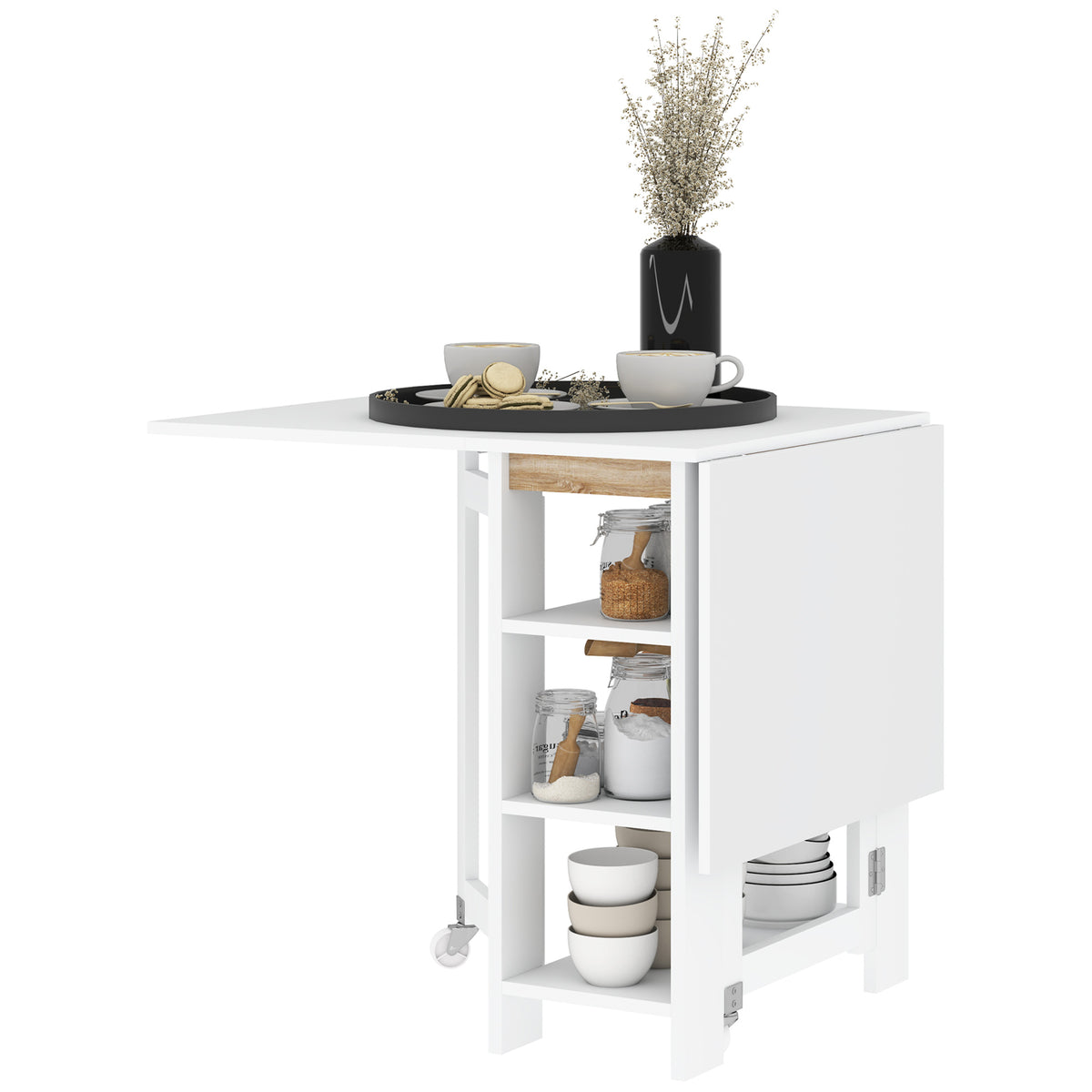 Folding Dining Table with Storage and Drop Leaves