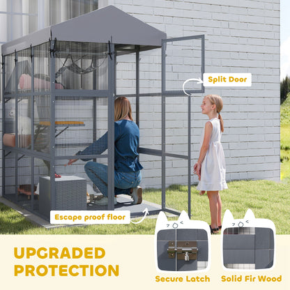 Outdoor wooden cat enclosure