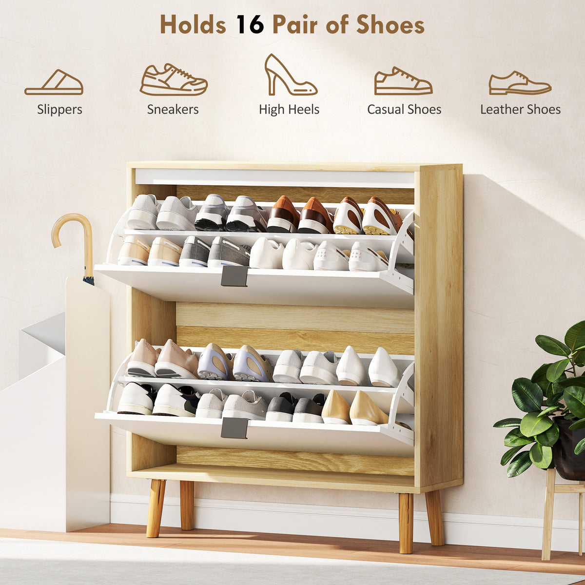 Narrow shoe cabinet modern flip drawer storage unit