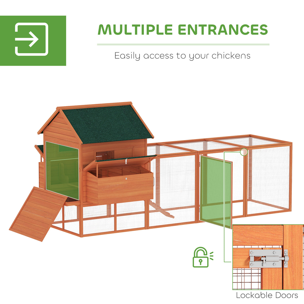 Wooden Chicken Coop with Run and Nesting Box