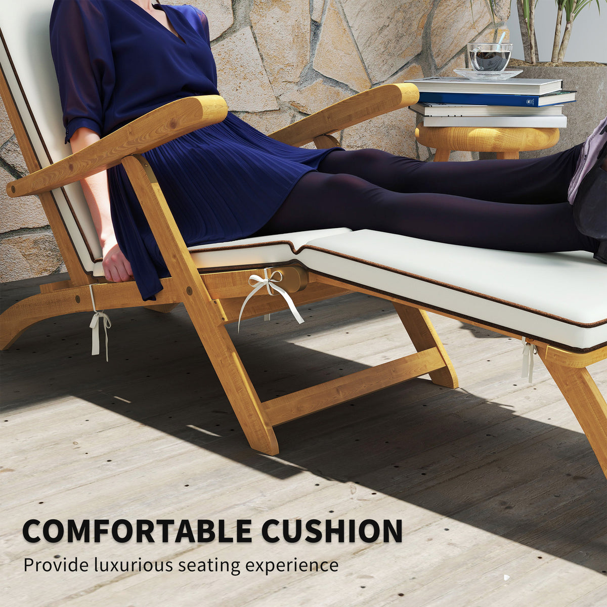 Folding Acacia Wood Patio Lounge Chair with Footrest