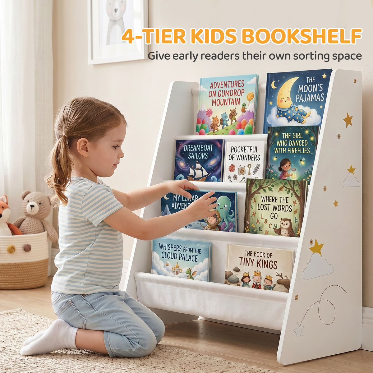Biblioteca infantil de 4 niveles para dormitorio y sala de juegos