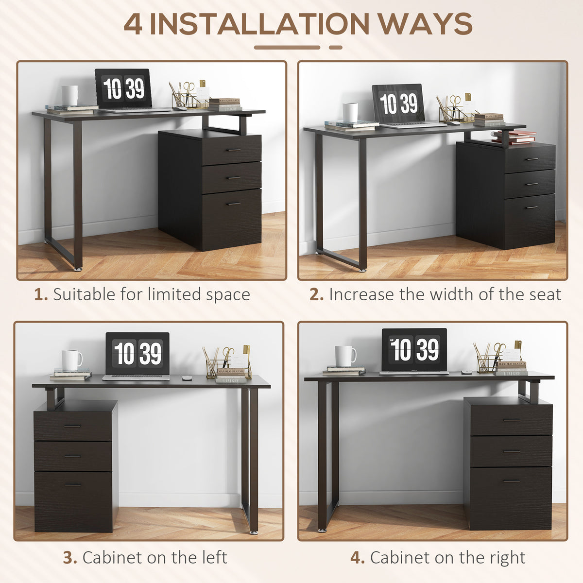 Computer Desk Removable Drawers 47 inches