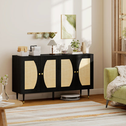 Aparador de almacenamiento estilo bohemio de ratán 140 x 38 x 79 cm