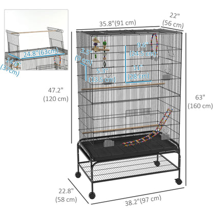 Large bird cage with open top and stand
