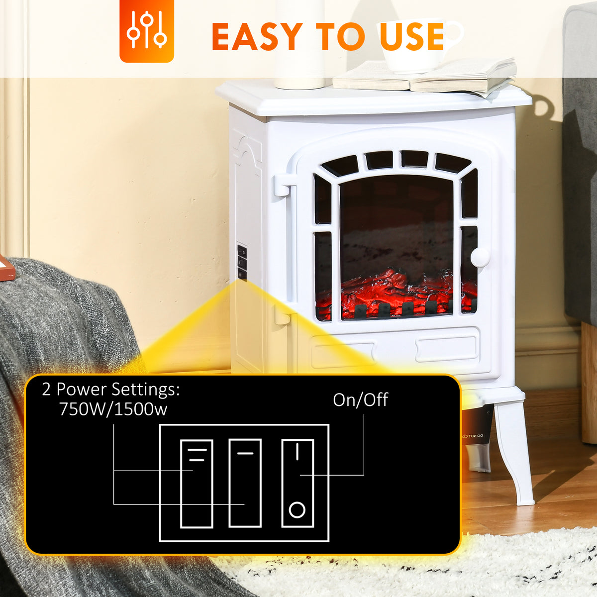 Freestanding Electric Fireplace Stove with Realistic Flame Effect