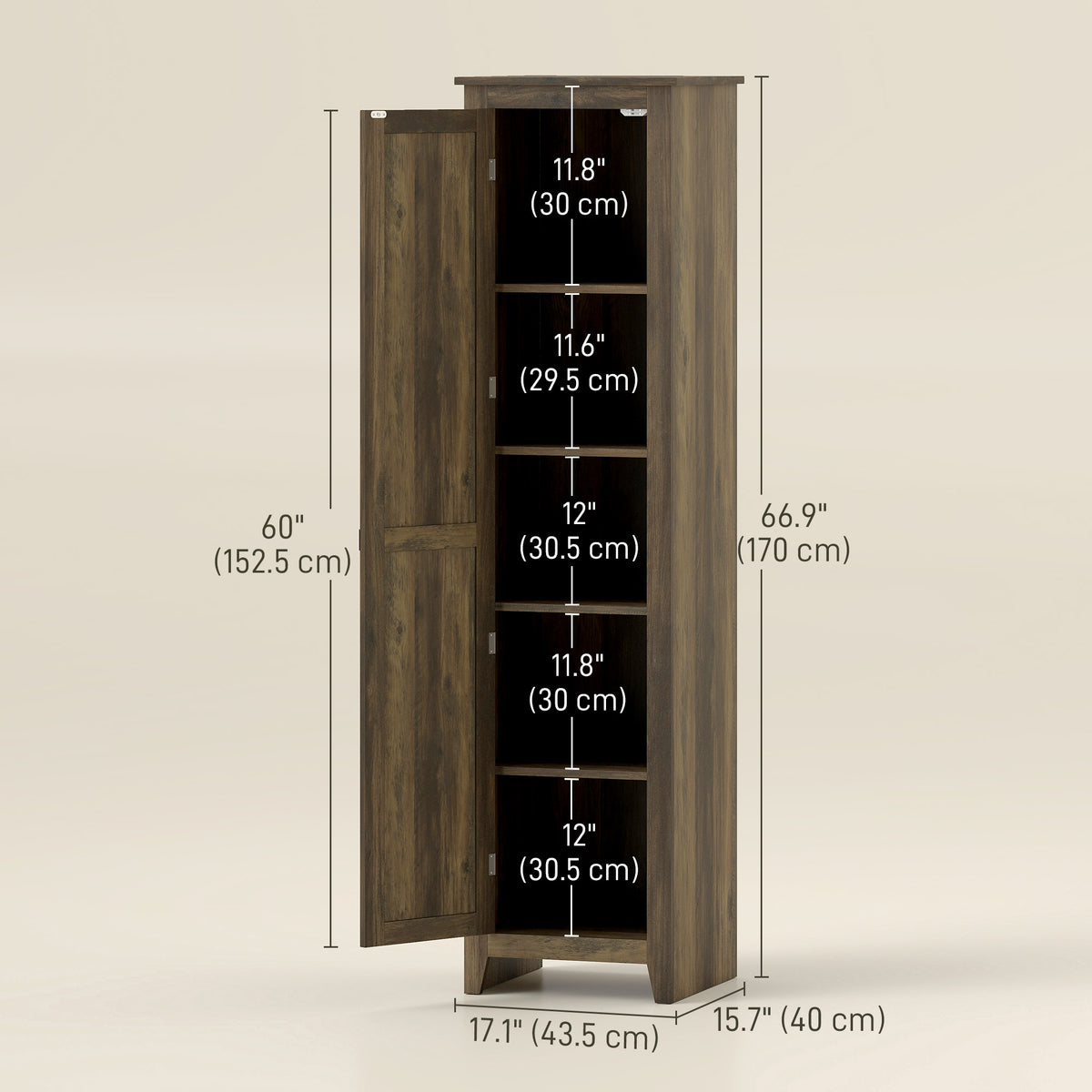 Armario despensa de cocina 5 estantes puerta de granero 170cm