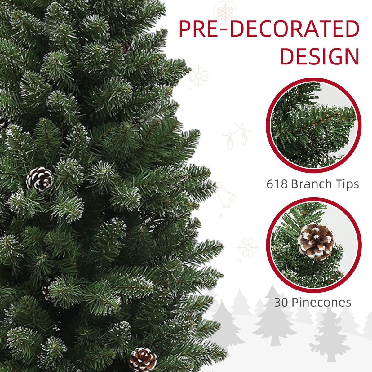 180 cm Artificial Pencil Christmas Tree with Pinecones