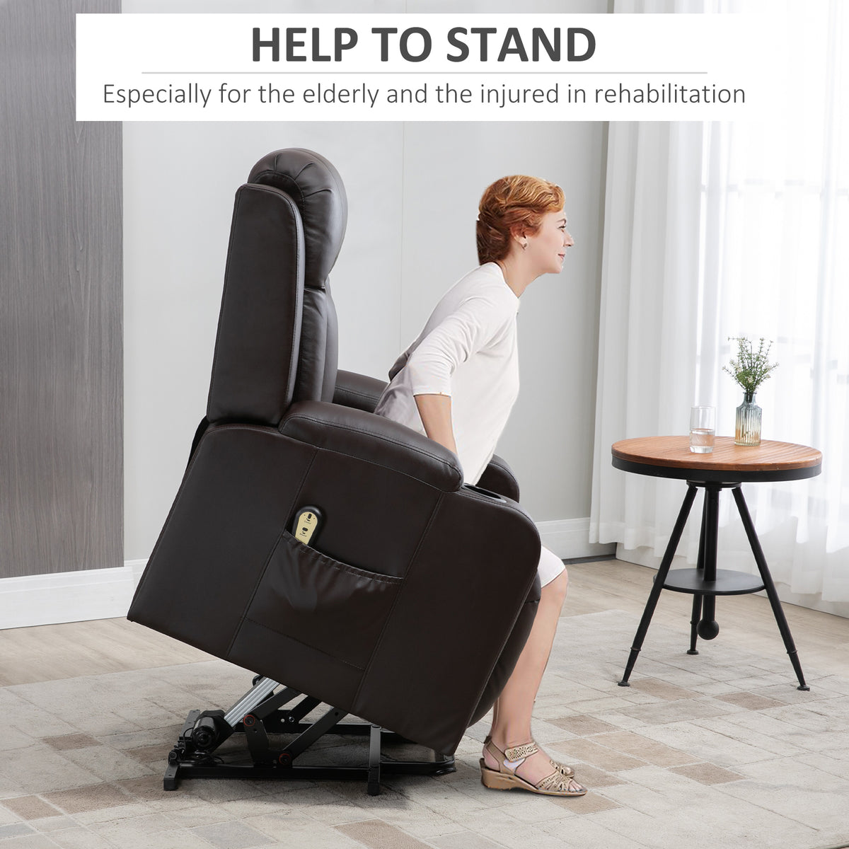 Sillón reclinable y elevador eléctrico de cuero sintético