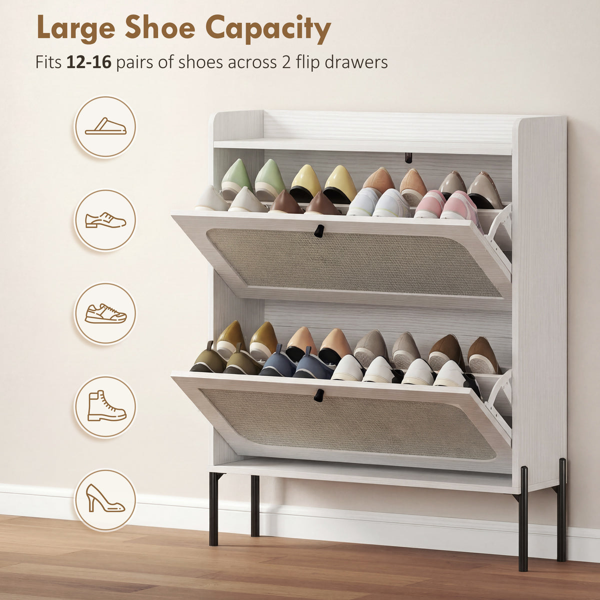 Zapatero boho de 2 cajones abatibles