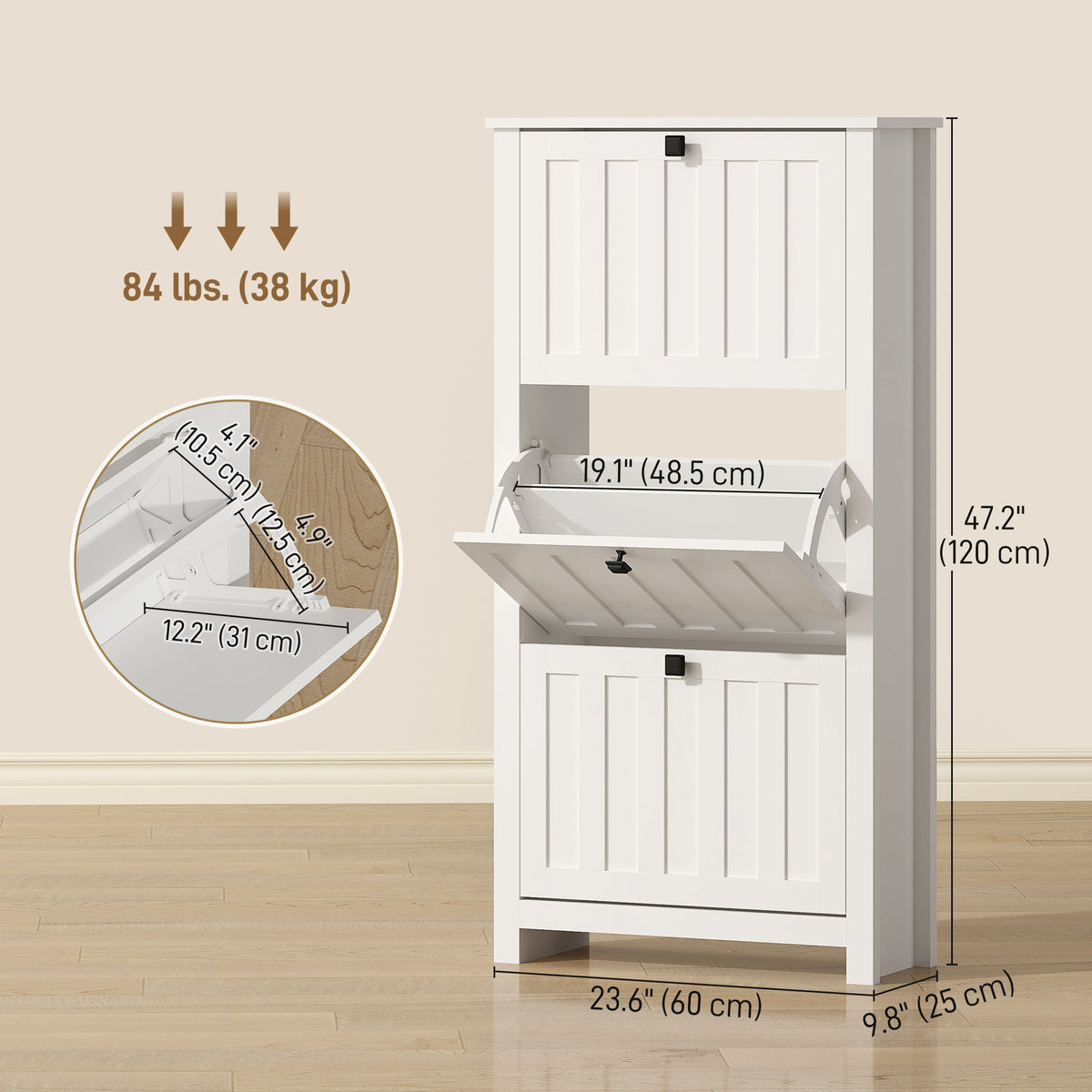 Zapatero estrecho de 3 puertas abatibles