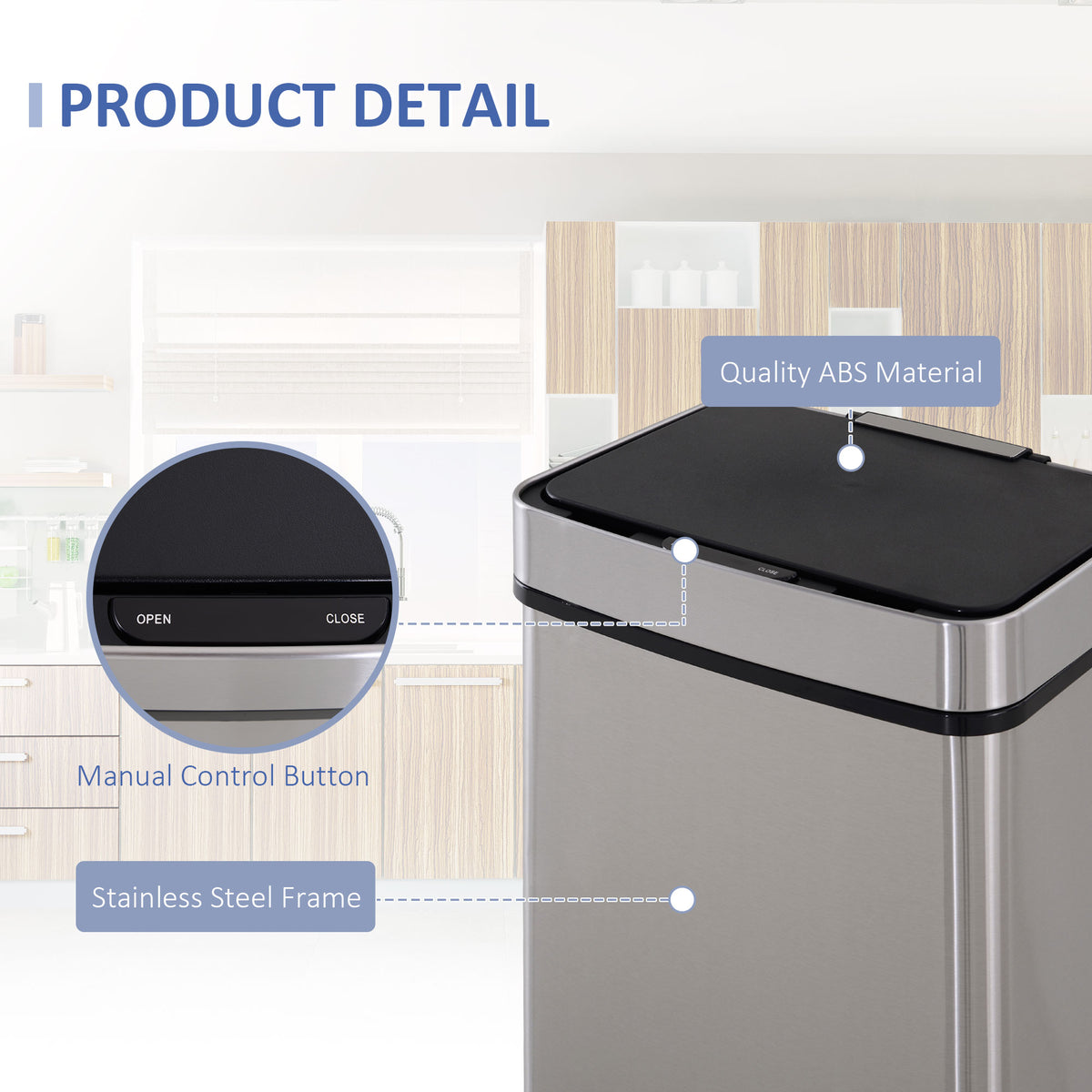 Papelera con sensor de 3 compartimentos, 72 L — Acero inoxidable
