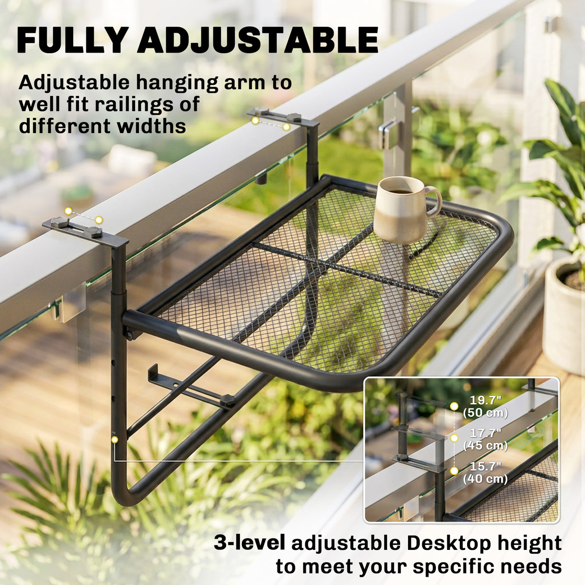 Adjustable Hanging Balcony Railing Table