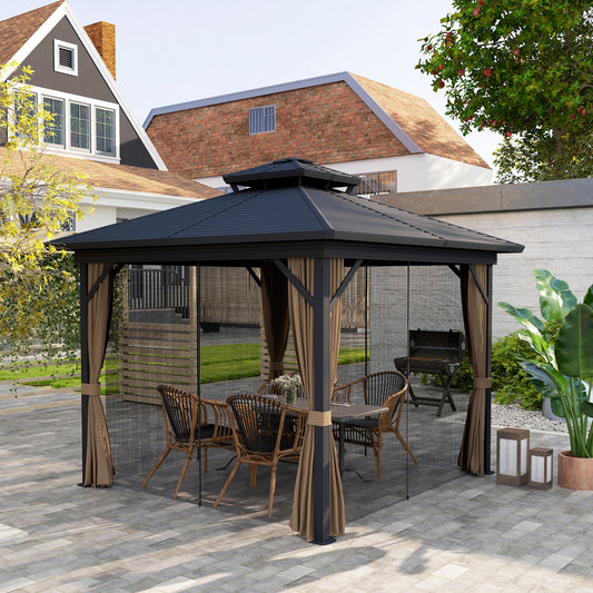 365x300cm Hardtop Gazebo with Mosquito Netting Light Grey