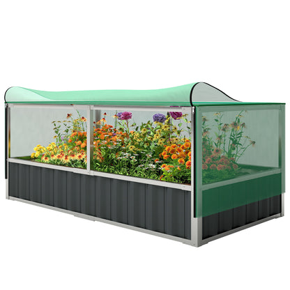 174x90x70cm Steel Raised Garden Bed with Cover Grey