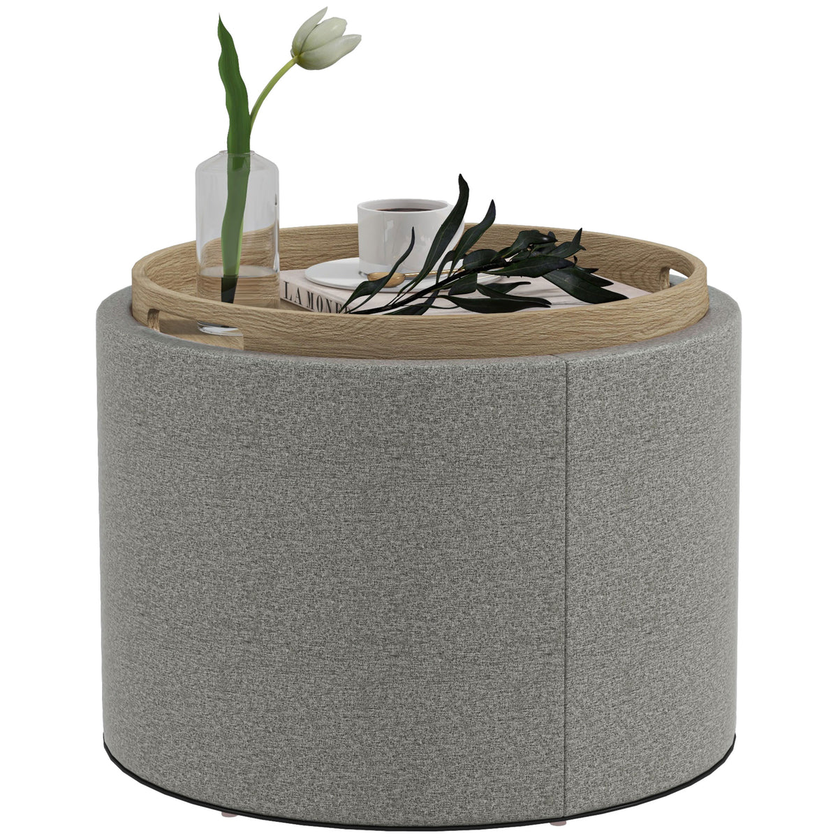 Round Coffee Table with Hidden Storage and Tray Top