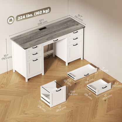 Computer Desk with Seven Drawers and Charging Station
