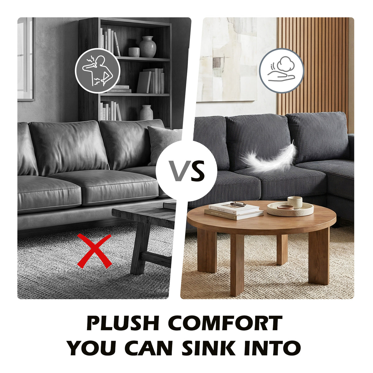 L-shaped sectional sofa with chaise lounge and spring cushions