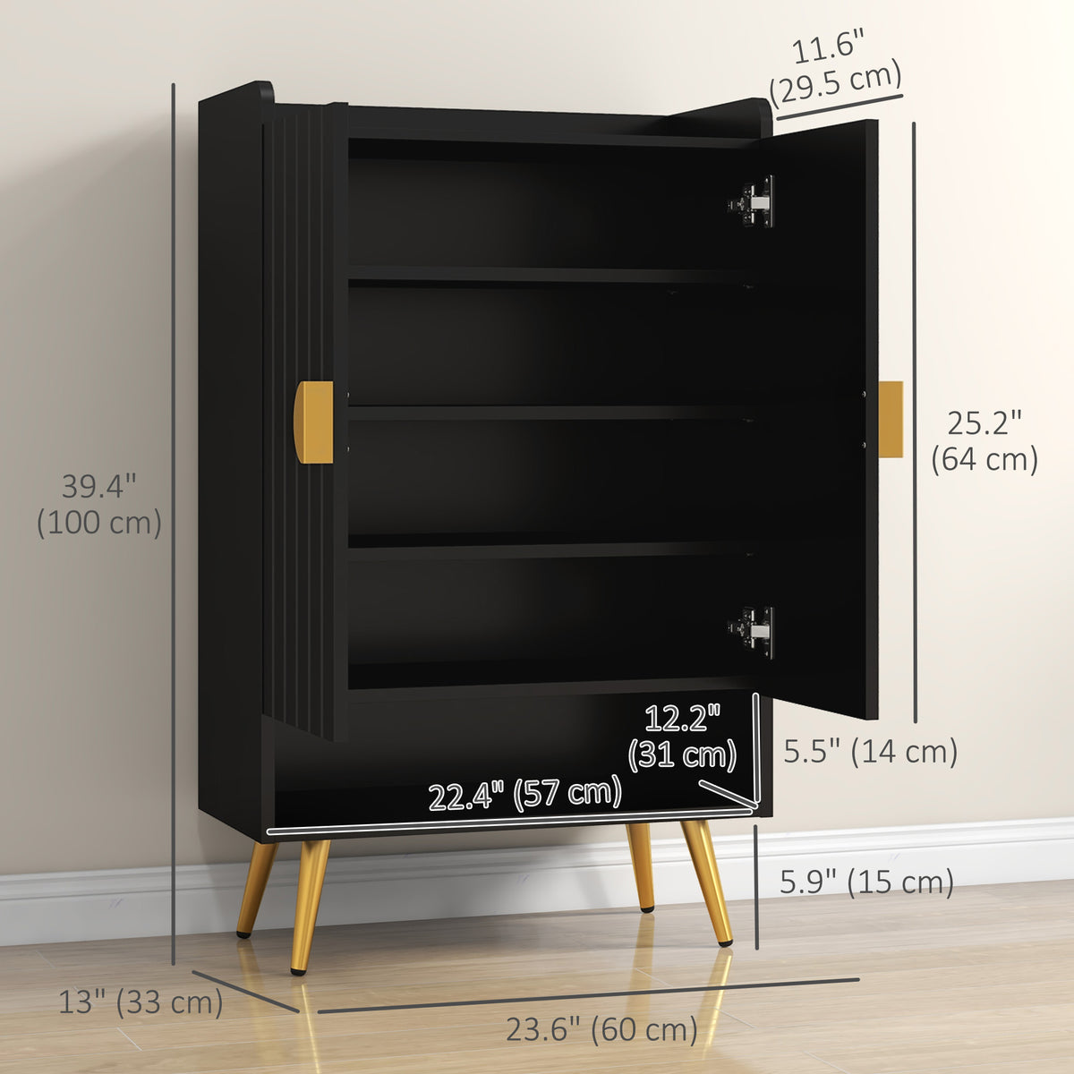 Narrow Shoe Cabinet 4-Tier Adjustable Shelves, 15 Pairs