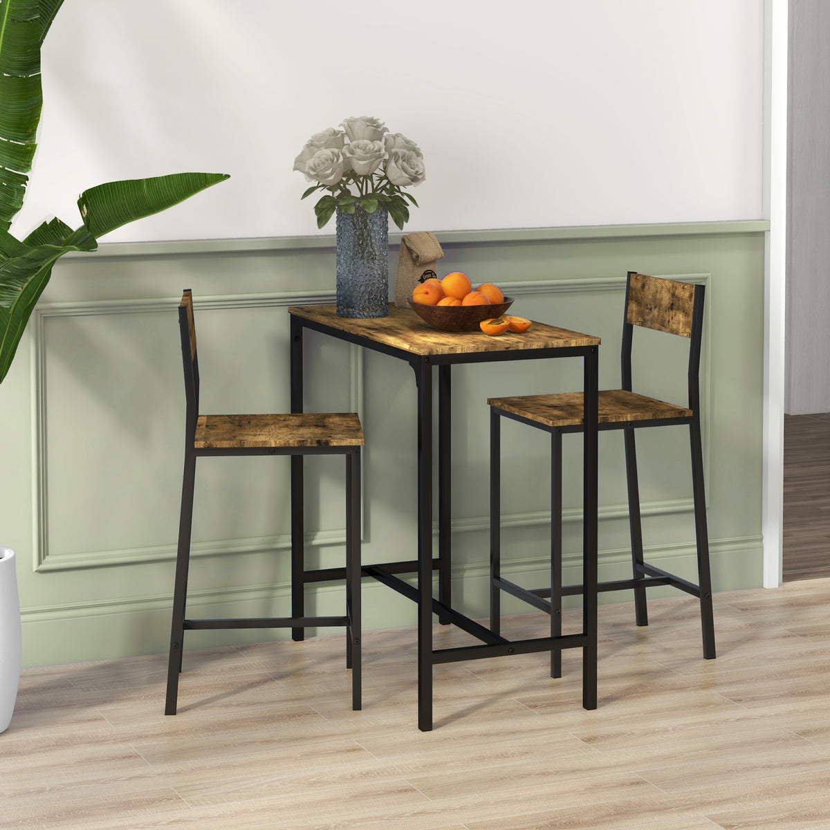 Industrial bar table set counter height 3 piece