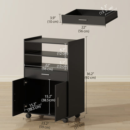 Kitchen cart on wheels with storage and drawer