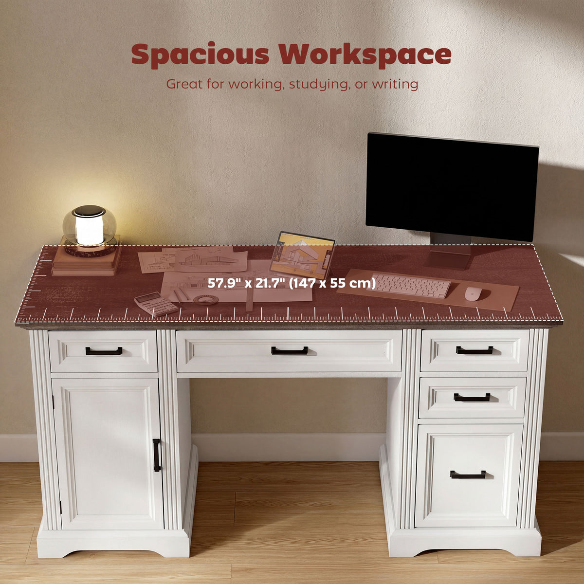 Farmhouse Executive Desk with Soft-Close Drawers