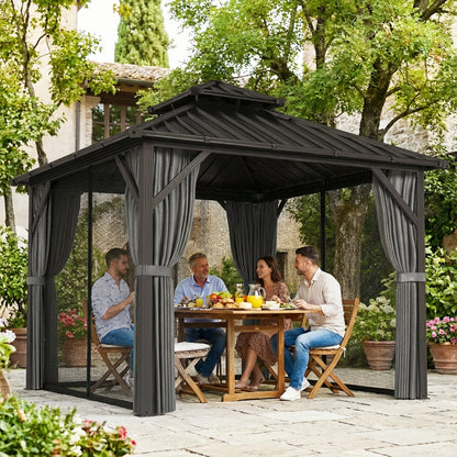 3x3m Gazebo Hardtop Galvanized Steel Aluminum Frame Dark Grey