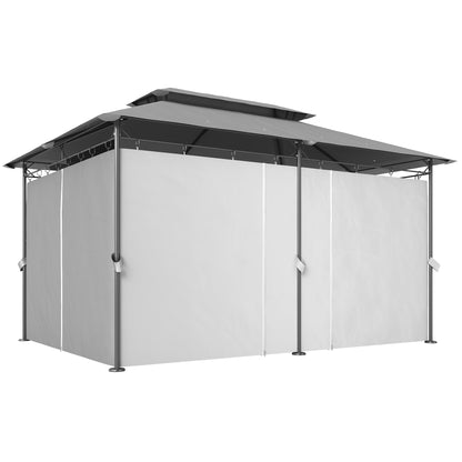 Double Roof Patio Gazebo with Curtains 10 x 13 ft