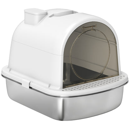 Enclosed Stainless Steel Cat Litter Box with Scoop