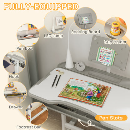 Escritorio infantil ajustable con silla y lámpara LED