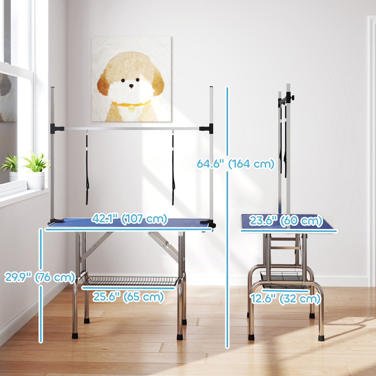 Adjustable Dog Grooming Table with Safety Slings
