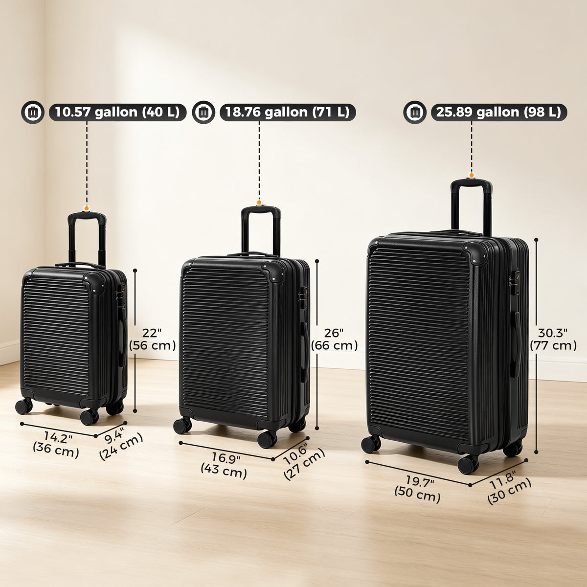 3-Piece Hard Shell Luggage Set TSA Lock 20/24/28 Inch