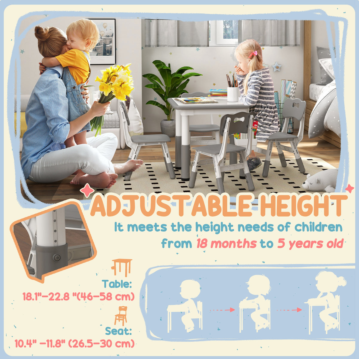 Conjunto de mesa y sillas ajustables para niños pequeños — Lote de 5