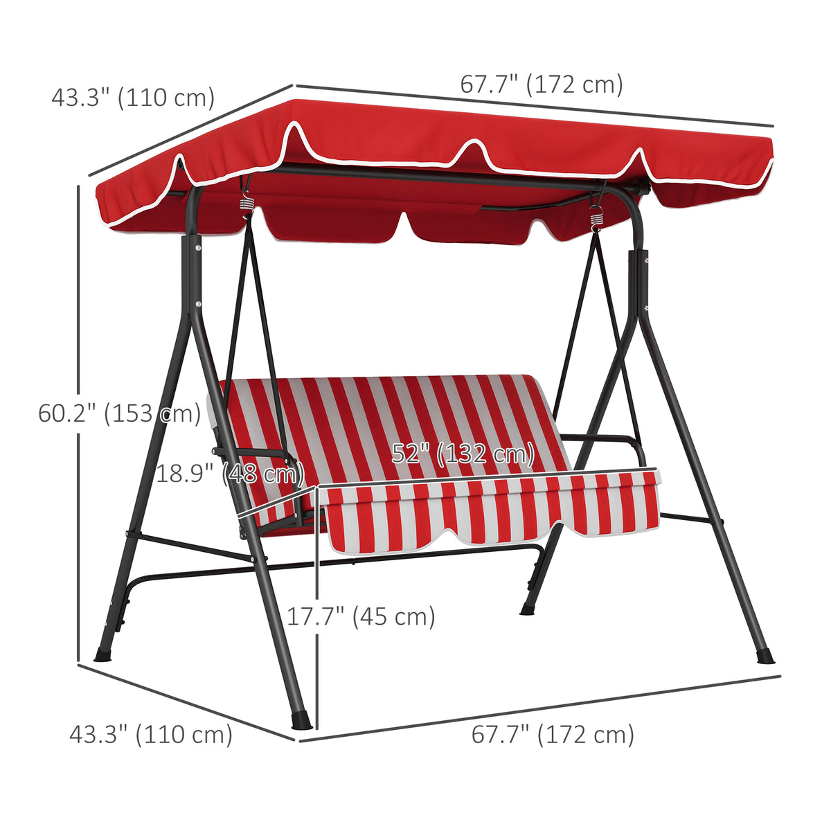 Patio Swing 3 Seater with Adjustable Canopy