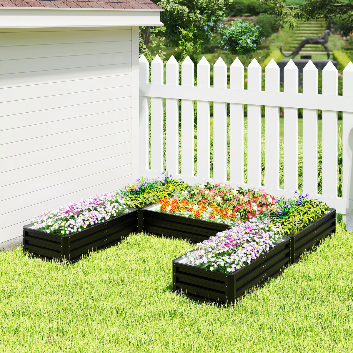 Raised Steel Garden Beds Set of 5 Large Planters