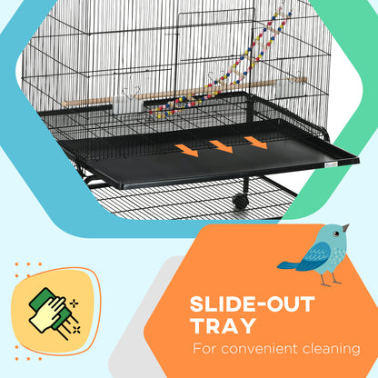 Large bird cage with open top and stand