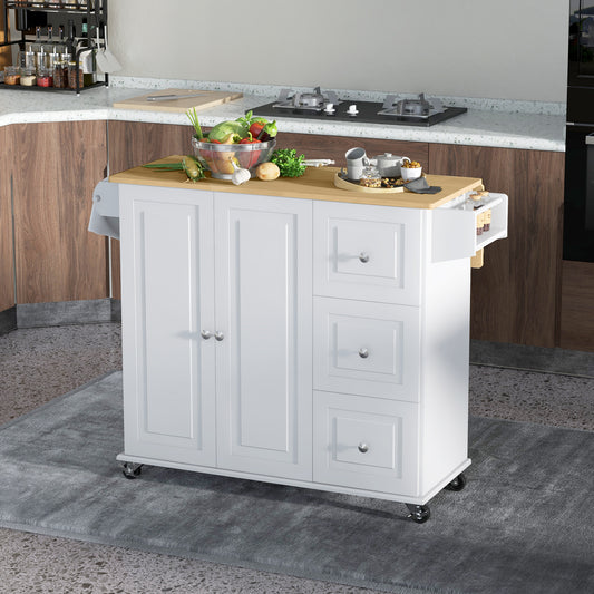 Kitchen Island on Wheels with Drop Leaf and Drawers