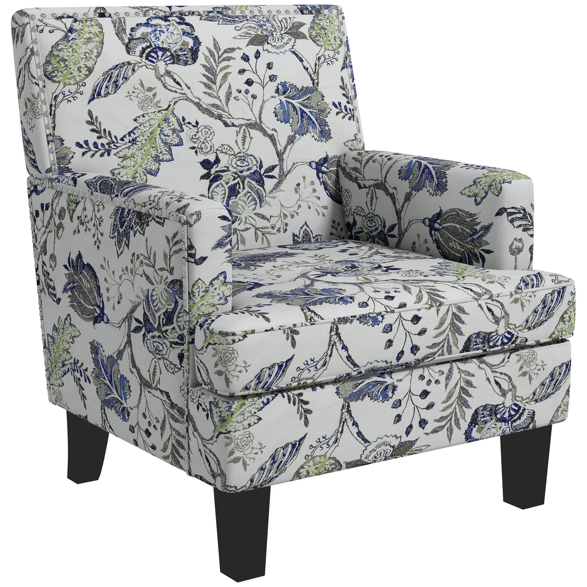 Mid-Century Accent Armchair Floral Pattern Nailhead Trim