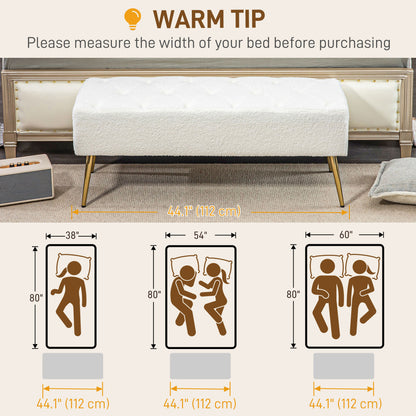 Upholstered bedroom bench with lamb's wool-feel
