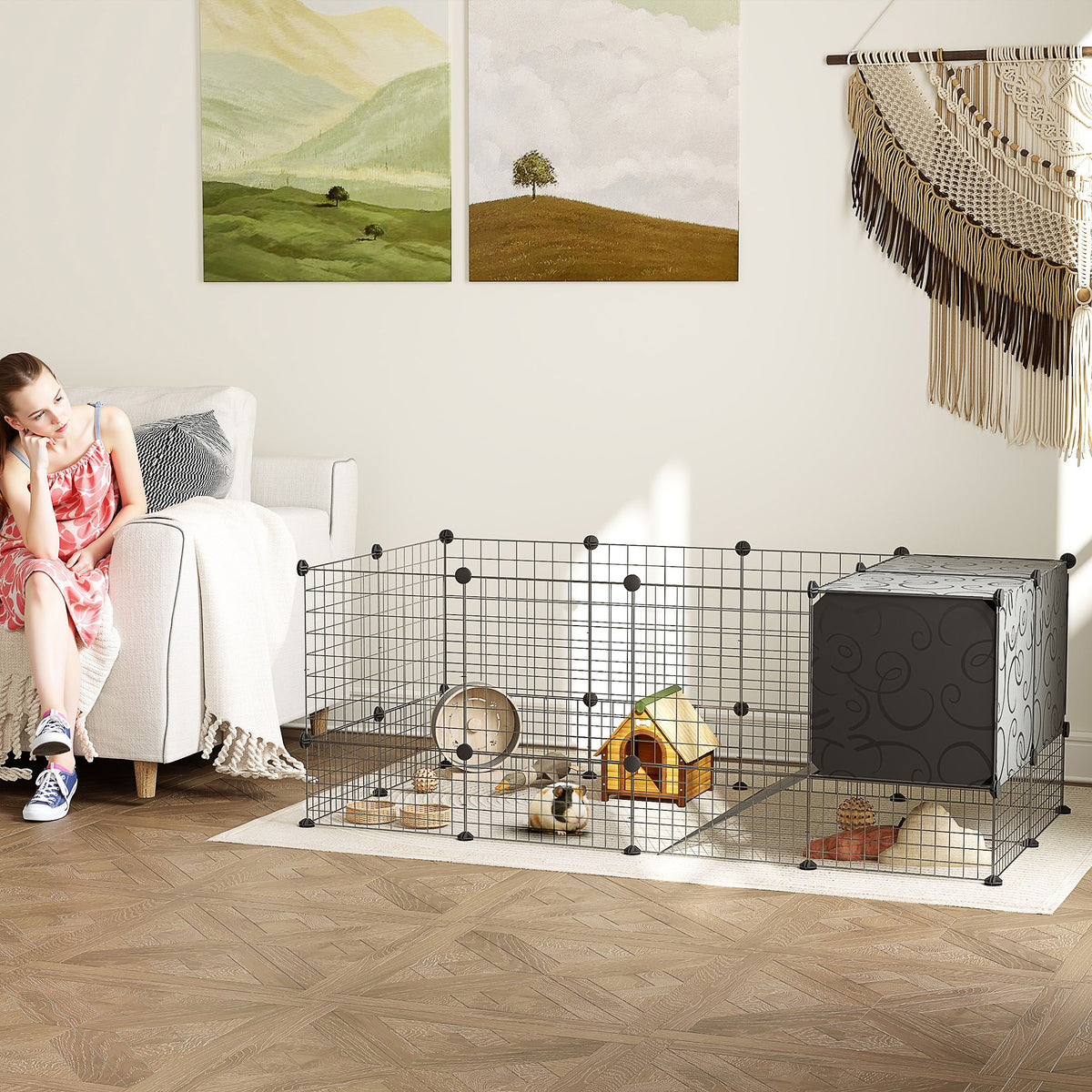 Small Animal Playpen with 31 Modular Panels