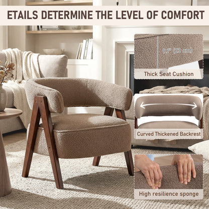 Sillón decorativo de forro sherpa con patas de madera nórdicas