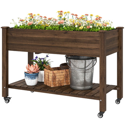 Jardinera elevada móvil de madera con ruedas